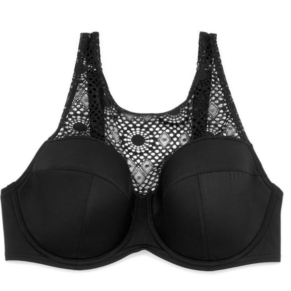 Strap Merged Wide Stripe Front Black Swim Top Crop Top Bikini Bra - Picture 9 of 10